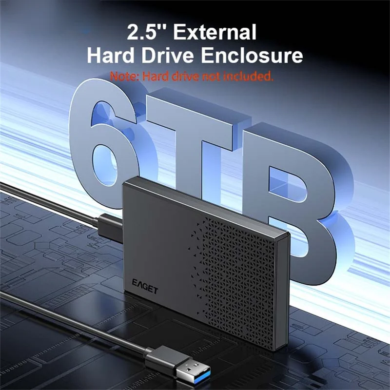 EAGET E60 2.5 Inch External Hard Drive Enclosure 6TB Micro-B to USB-A Cable 5Gbps Portable Hard Drive Case for SSD HDD - Black