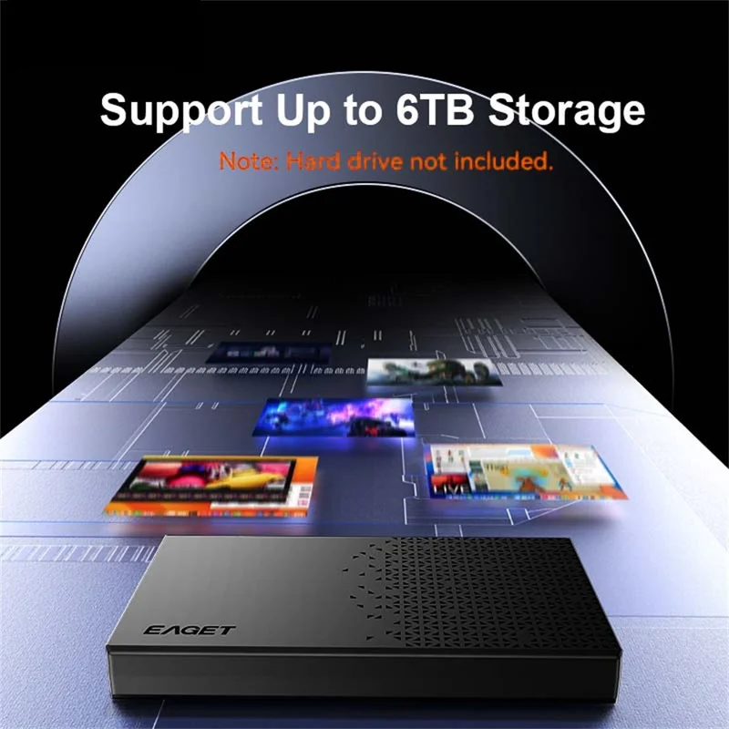 EAGET E60 2.5 Inch External Hard Drive Enclosure 6TB Micro-B to USB-A Cable 5Gbps Portable Hard Drive Case for SSD HDD - Black