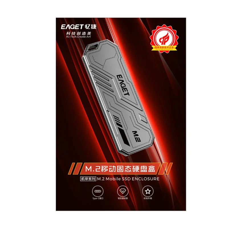 EAGET SE910D M.2 NVMe SATA External Enclosure USB3.2 10Gbps Aluminum Alloy SSD Hard Drive Case for 2230  /  2242  /  2280 - Grey