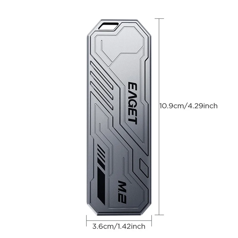 EAGET SE910D M.2 NVMe SATA External Enclosure USB3.2 10Gbps Aluminum Alloy SSD Hard Drive Case for 2230  /  2242  /  2280 - Grey