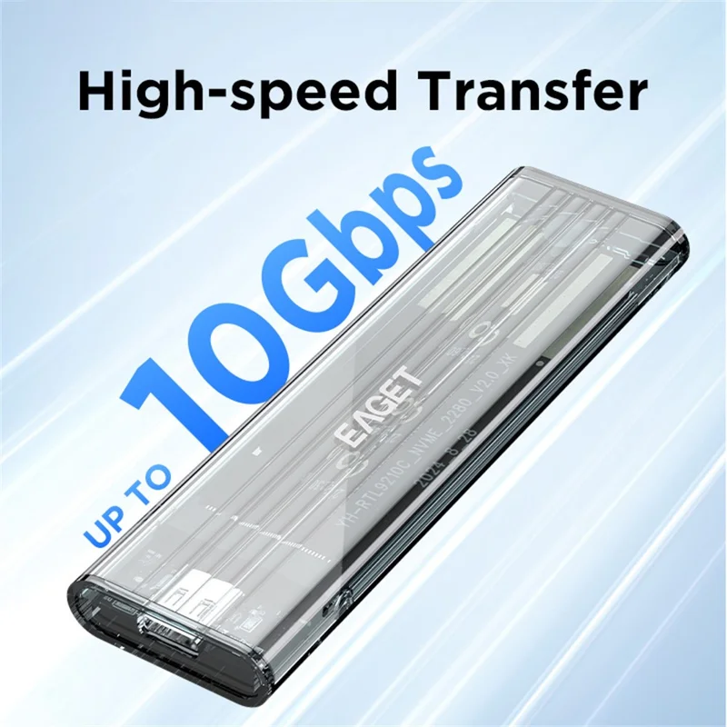 EAGET SE150D M.2 NVMe SATA Enclosure 10Gbps Type-C 3.2 Tool-free Installation Transparent External SSD Hard Drive Case