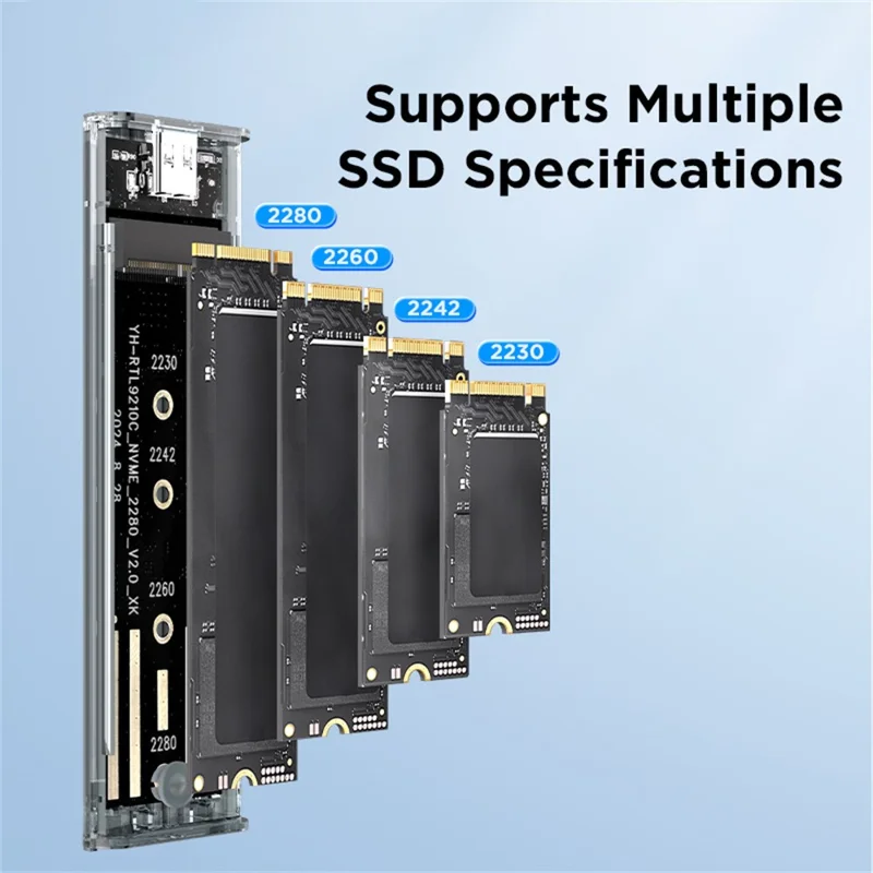 EAGET SE150D M.2 NVMe SATA Enclosure 10Gbps Type-C 3.2 Tool-free Installation Transparent External SSD Hard Drive Case