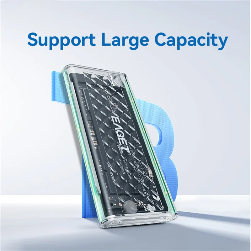 EAGET SE160D M.2 NVME SATA Enclosure Transparent USB 3.2 10Gbps Dual Protocol SSD Hard Drive Case for 2230  /  2242  /  2260  /  2280