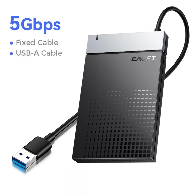 EAGET CE50 Caixa para Disco Rígido 2,5 Polegadas USB3.0 com Cabo USB-A Incorporado 5 Gbps, Caixa Externa para SSD HDD - Preto