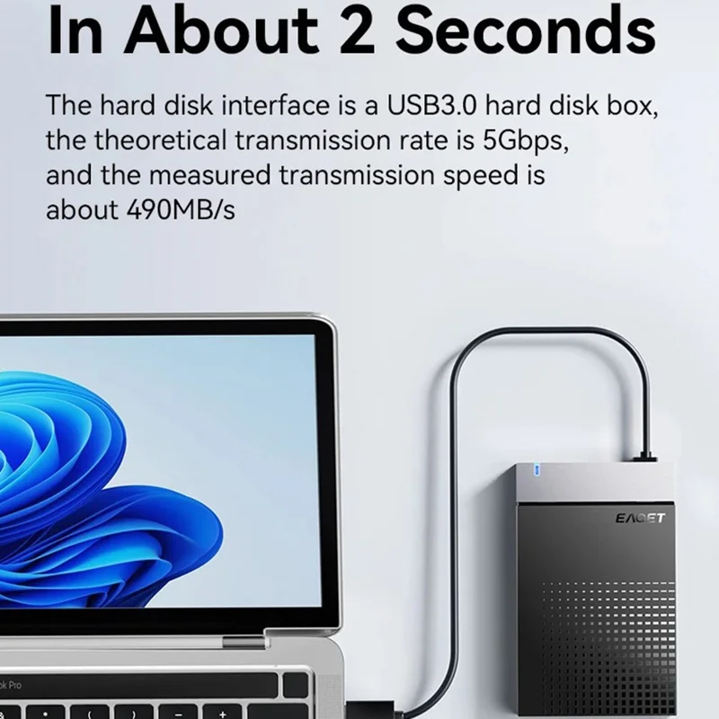 EAGET CE50 Caixa para Disco Rígido 2,5 Polegadas USB3.0 com Cabo USB-A Incorporado 5 Gbps, Caixa Externa para SSD HDD - Preto