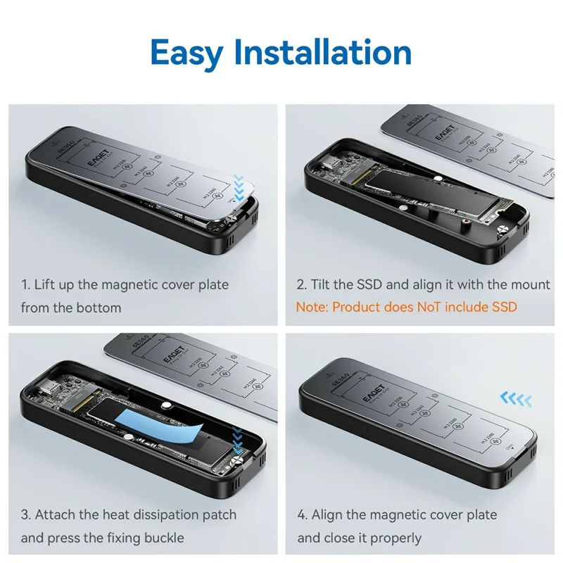 EAGET SE360D M.2 NVMe SATA Dual Protocol SSD Enclosure 10Gbps USB 3.2 Gen 2 USB-C External SSD Case, Support 8TB Max