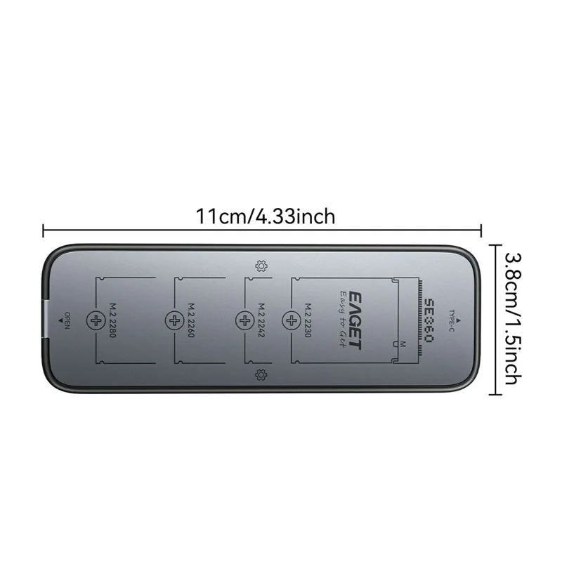 EAGET SE360D M.2 NVMe SATA Dual Protocol SSD Enclosure 10Gbps USB 3.2 Gen 2 USB-C External SSD Case, Support 8TB Max