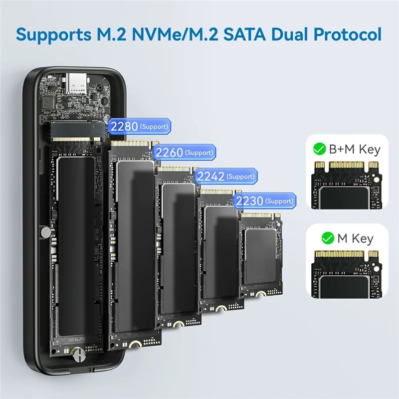 EAGET SE360D M.2 NVMe SATA Dual Protocol SSD Enclosure 10Gbps USB 3.2 Gen 2 USB-C External SSD Case, Support 8TB Max