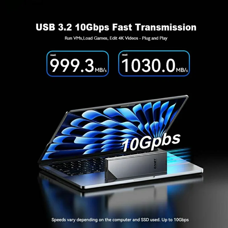 EAGET SE630N M.2 NVMe Single Protocol SSD Enclosure 10Gbps USB 3.2 Type-C External SSD Case, Support 8TB Max