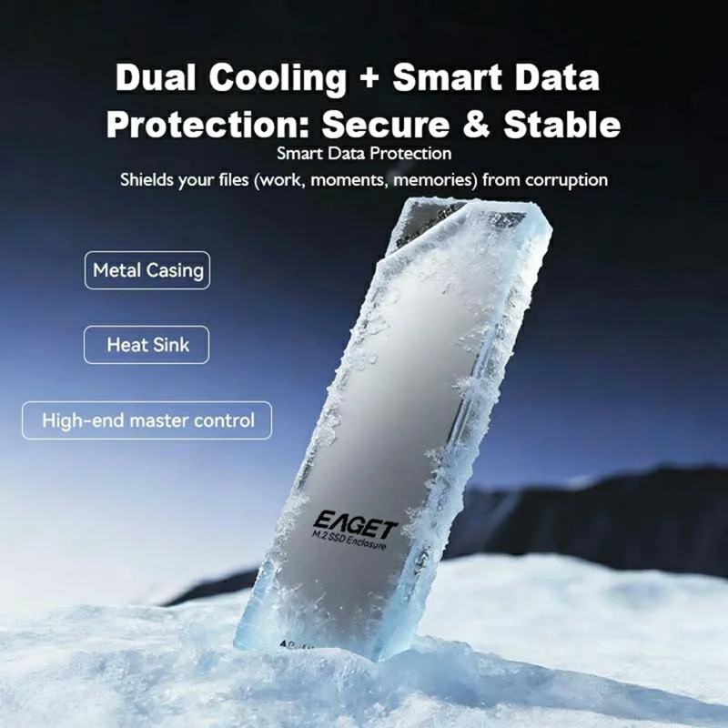 EAGET SE630N M.2 NVMe Single Protocol SSD Enclosure 10Gbps USB 3.2 Type-C External SSD Case, Support 8TB Max