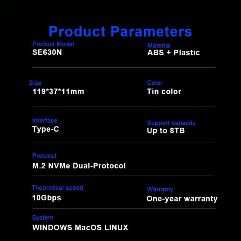 EAGET SE630N M.2 NVMe Single Protocol SSD Enclosure 10Gbps USB 3.2 Type-C External SSD Case, Support 8TB Max