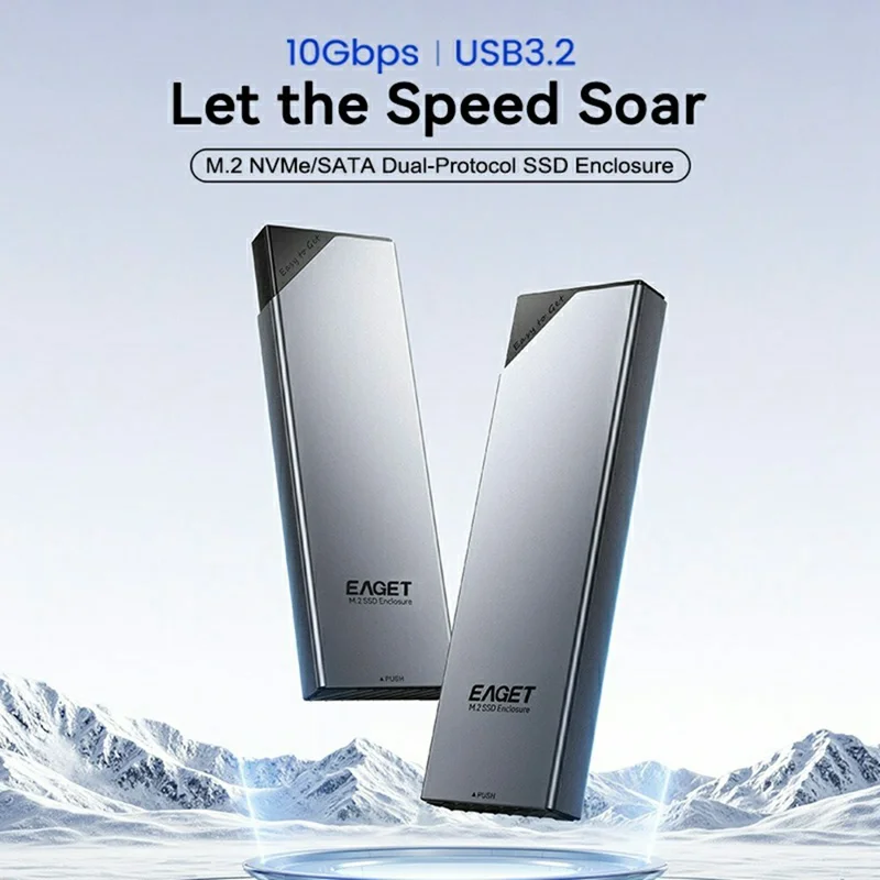 EAGET SE630D Caixa para SSD M.2 NVMe SATA com Duplo Protocolo, Suporte até 8TB, 10Gbps, Tipo-C, Caixa Externa para SSD