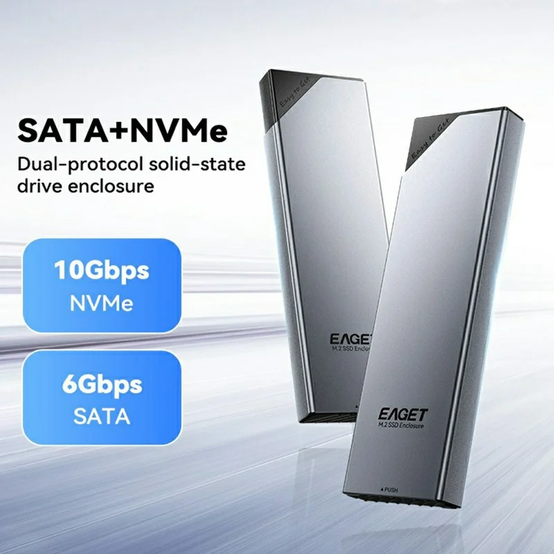 EAGET SE630D Caixa para SSD M.2 NVMe SATA com Duplo Protocolo, Suporte até 8TB, 10Gbps, Tipo-C, Caixa Externa para SSD