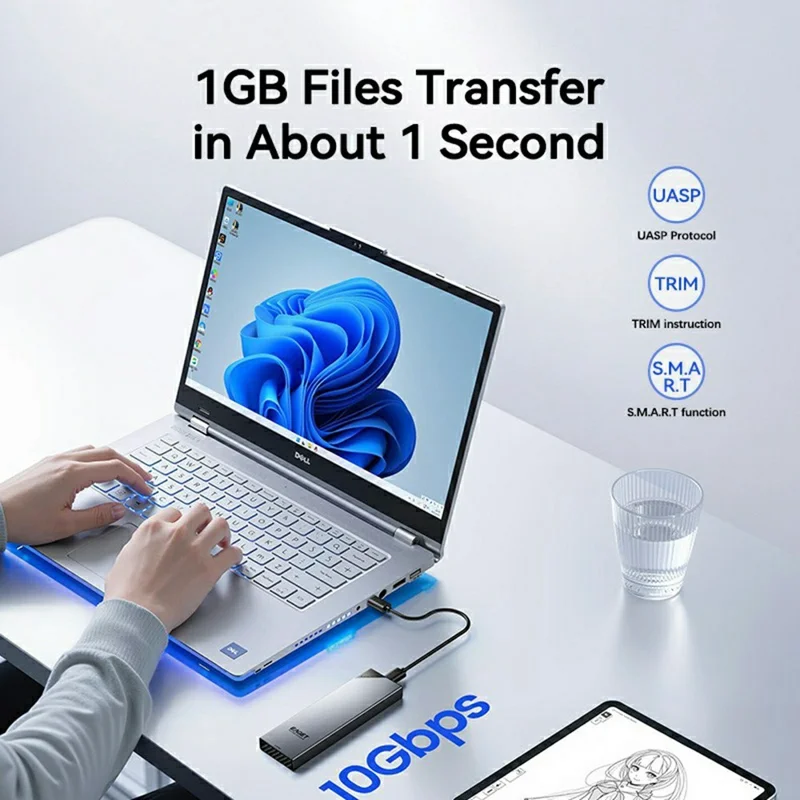 EAGET SE630D Caixa para SSD M.2 NVMe SATA com Duplo Protocolo, Suporte até 8TB, 10Gbps, Tipo-C, Caixa Externa para SSD