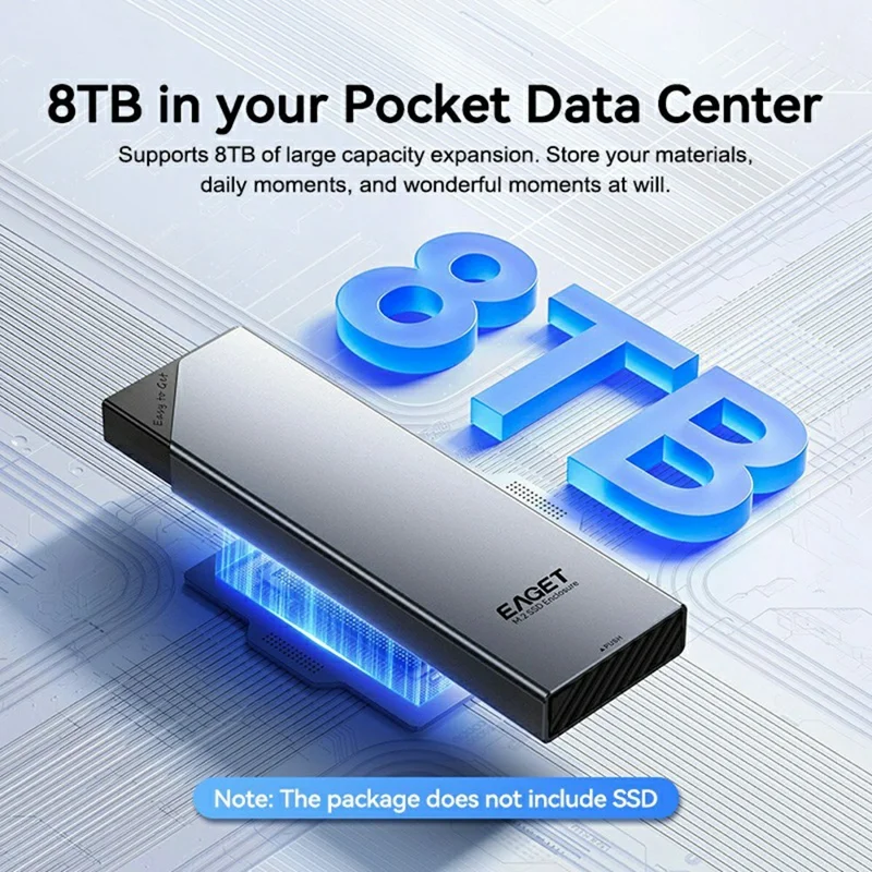 EAGET SE630D Caixa para SSD M.2 NVMe SATA com Duplo Protocolo, Suporte até 8TB, 10Gbps, Tipo-C, Caixa Externa para SSD