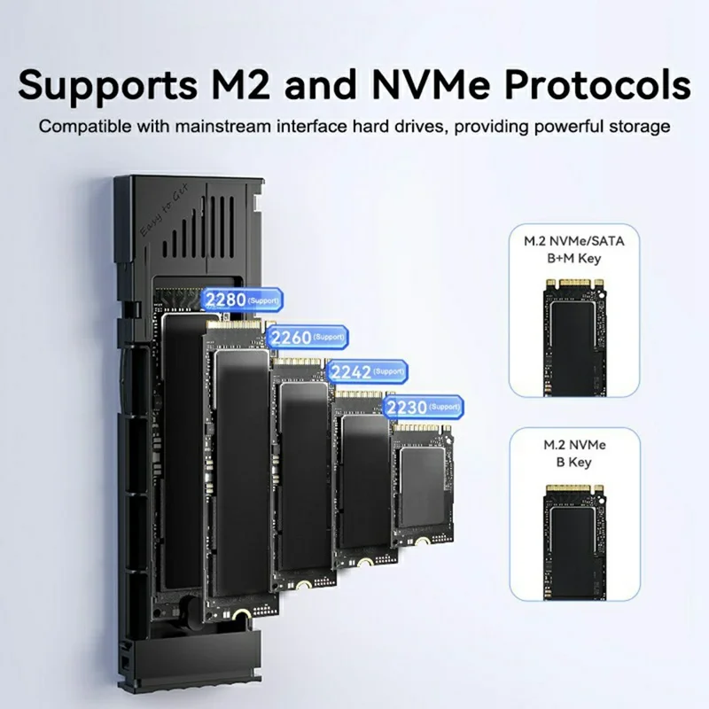 EAGET SE630D Caixa para SSD M.2 NVMe SATA com Duplo Protocolo, Suporte até 8TB, 10Gbps, Tipo-C, Caixa Externa para SSD