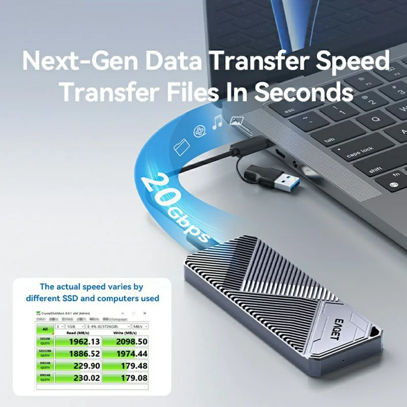 EAGET SE2000 M.2 NVMe SSD Enclosure 20Gbps High Speed USB3.2 Gen2 Type-C External SSD Case