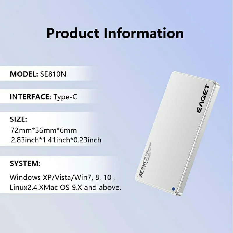 EAGET SE810N M.2 NVMe SSD Enclosure Aluminum Alloy 10Gbps USB-C External SSD Case Support 8TB Max