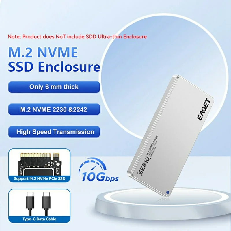 EAGET SE810N M.2 NVMe SSD Enclosure Aluminum Alloy 10Gbps USB-C External SSD Case Support 8TB Max