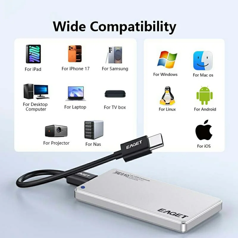 EAGET SE810N M.2 NVMe SSD Enclosure Aluminum Alloy 10Gbps USB-C External SSD Case Support 8TB Max