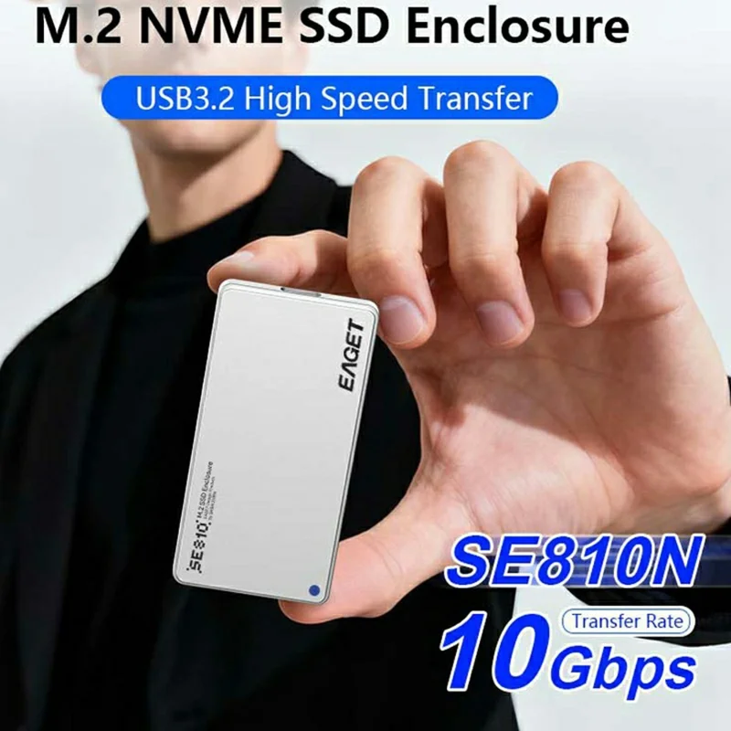 EAGET SE810N M.2 NVMe SSD Enclosure Aluminum Alloy 10Gbps USB-C External SSD Case Support 8TB Max