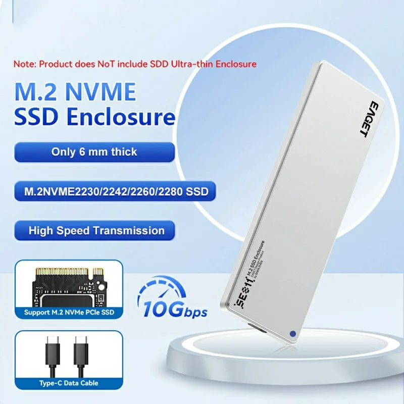 EAGET SE811N Caixa para SSD M.2 NVMe Tipo-C 10Gbps, Caixa Externa em Liga de Alumínio, Suporte até 8TB