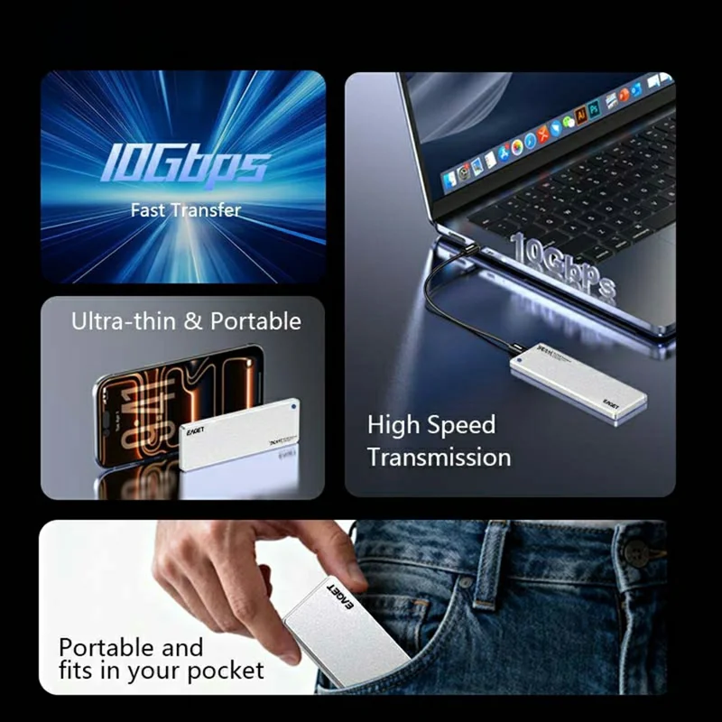 EAGET SE811N Caixa para SSD M.2 NVMe Tipo-C 10Gbps, Caixa Externa em Liga de Alumínio, Suporte até 8TB