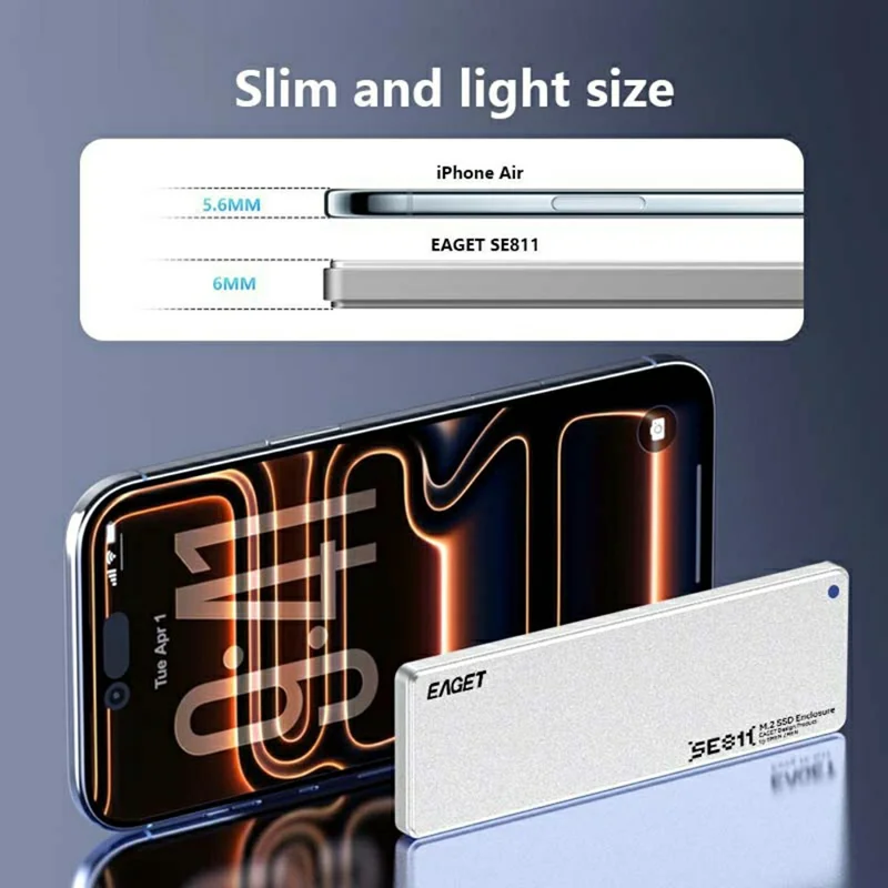 EAGET SE811N Caixa para SSD M.2 NVMe Tipo-C 10Gbps, Caixa Externa em Liga de Alumínio, Suporte até 8TB
