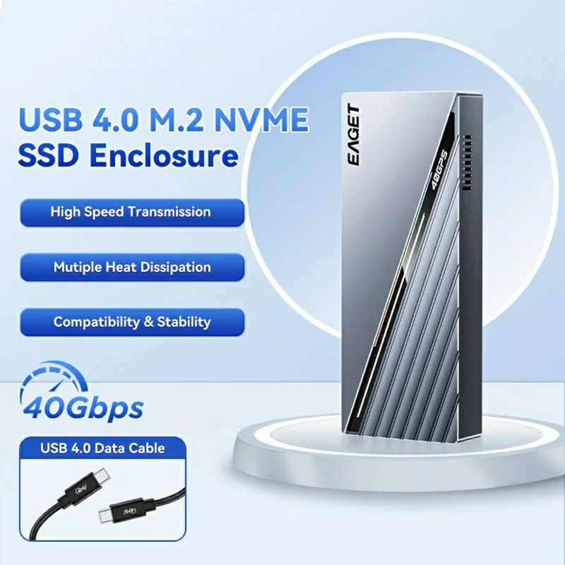 EAGET SE4100 40Gbps USB 4.0 M.2 NVMe SSD Enclosure for 2230 / 2242 / 2260 / 2280 SSD Up to 8TB