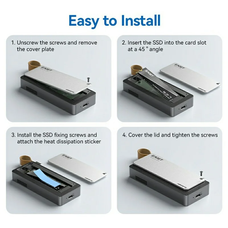 EAGET TSE4500 40 Gbps Caixa para SSD M.2 NVMe USB 4.0, Suporte Thunderbolt 4, Caixa para Disco Rígido até 8 TB, para Edição de Vídeo e Jogos - Cinza Prateado
