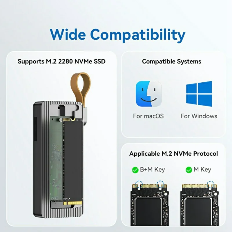 EAGET TSE4500 40 Gbps Caixa para SSD M.2 NVMe USB 4.0, Suporte Thunderbolt 4, Caixa para Disco Rígido até 8 TB, para Edição de Vídeo e Jogos - Cinza Prateado