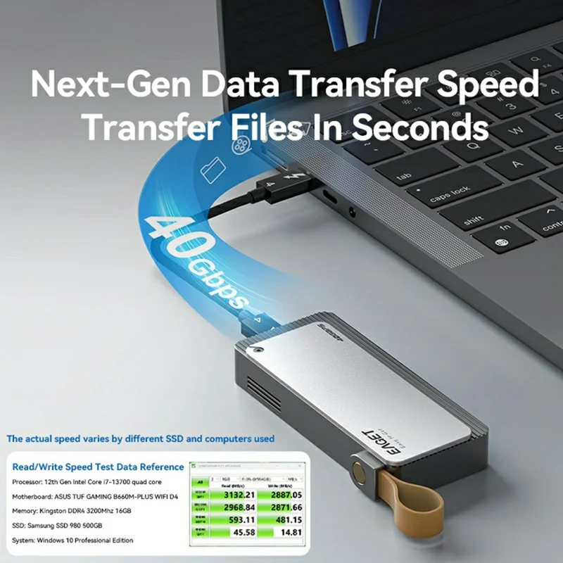 EAGET TSE4500 40 Gbps Caixa para SSD M.2 NVMe USB 4.0, Suporte Thunderbolt 4, Caixa para Disco Rígido até 8 TB, para Edição de Vídeo e Jogos - Cinza Prateado