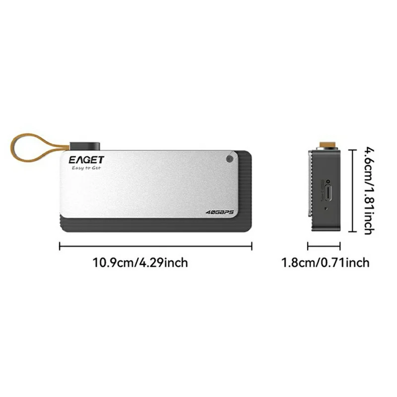 EAGET TSE4500 40 Gbps Caixa para SSD M.2 NVMe USB 4.0, Suporte Thunderbolt 4, Caixa para Disco Rígido até 8 TB, para Edição de Vídeo e Jogos - Cinza Prateado