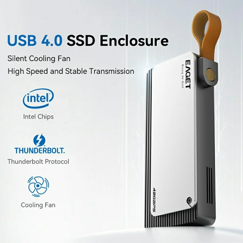 EAGET TSE4500 40 Gbps Caixa para SSD M.2 NVMe USB 4.0, Suporte Thunderbolt 4, Caixa para Disco Rígido até 8 TB, para Edição de Vídeo e Jogos - Cinza Prateado