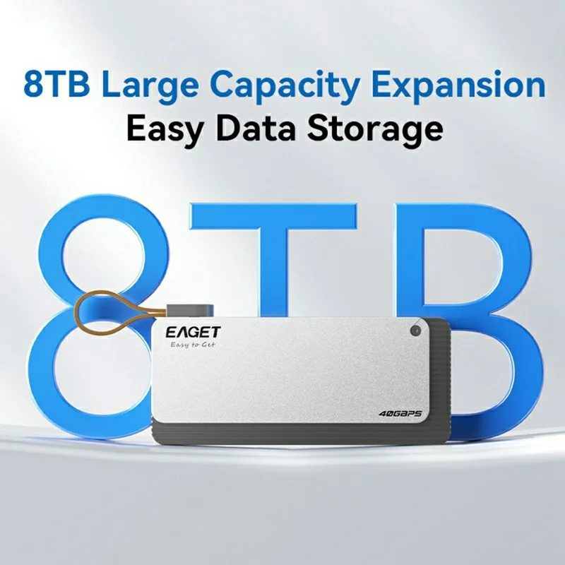 EAGET TSE4500 40 Gbps Caixa para SSD M.2 NVMe USB 4.0, Suporte Thunderbolt 4, Caixa para Disco Rígido até 8 TB, para Edição de Vídeo e Jogos - Cinza Prateado