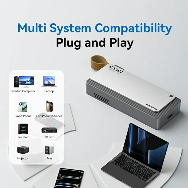 EAGET TSE4500 40 Gbps Caixa para SSD M.2 NVMe USB 4.0, Suporte Thunderbolt 4, Caixa para Disco Rígido até 8 TB, para Edição de Vídeo e Jogos - Cinza Prateado