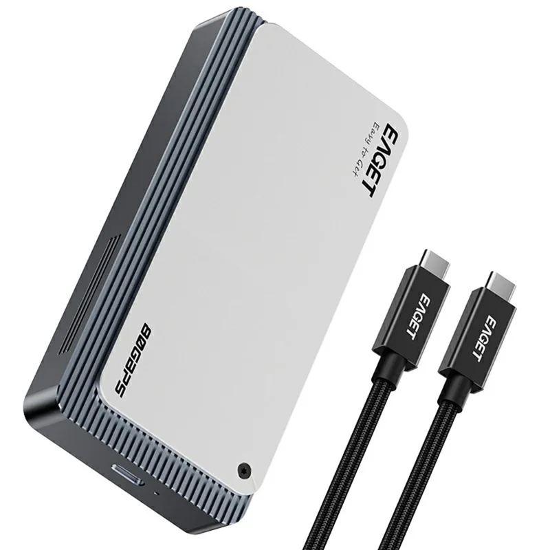 EAGET TSE8500 M.2 NVMe Enclosure 80Gbps USB-C 4.0 8TB Support Aluminum Alloy External Hard Drive Case - Silver Grey