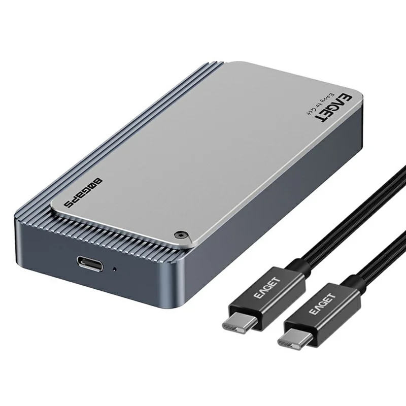 EAGET TSE8500 M.2 NVMe Enclosure 80Gbps USB-C 4.0 8TB Support Aluminum Alloy External Hard Drive Case - Silver Grey