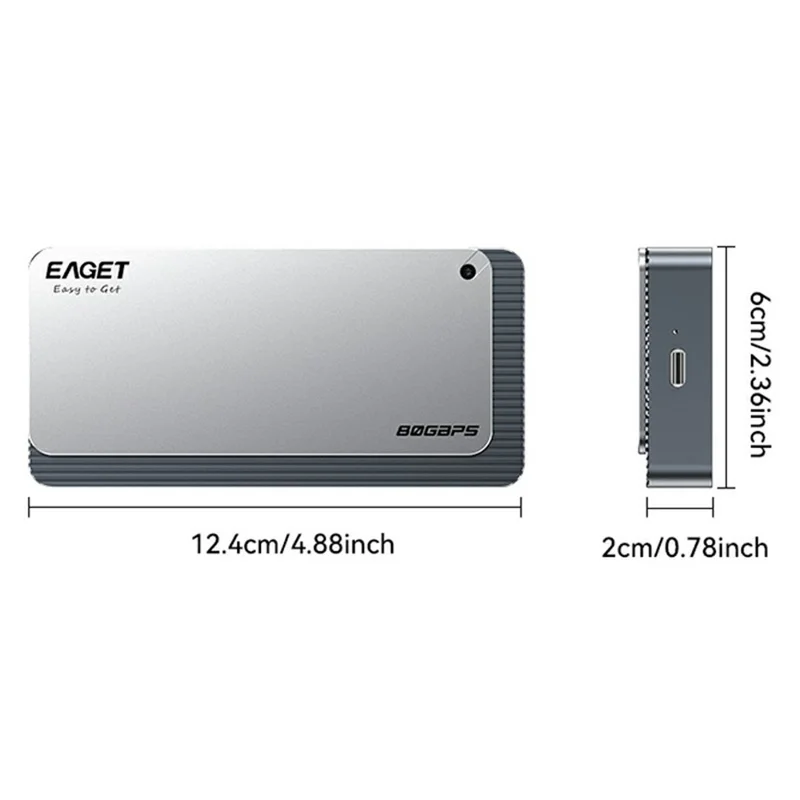 EAGET TSE8500 M.2 NVMe Enclosure 80Gbps USB-C 4.0 8TB Support Aluminum Alloy External Hard Drive Case - Silver Grey