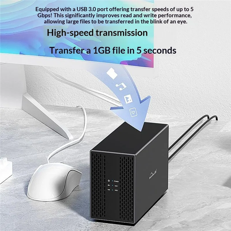 BLUEENDLESS Dual-Bay Hard Drive Enclosure USB3.0 5Gbps RAID 0 / 1 / JBOD SATA 2.5 / 3.5 Inch HDD SSD External Storage - EU Plug