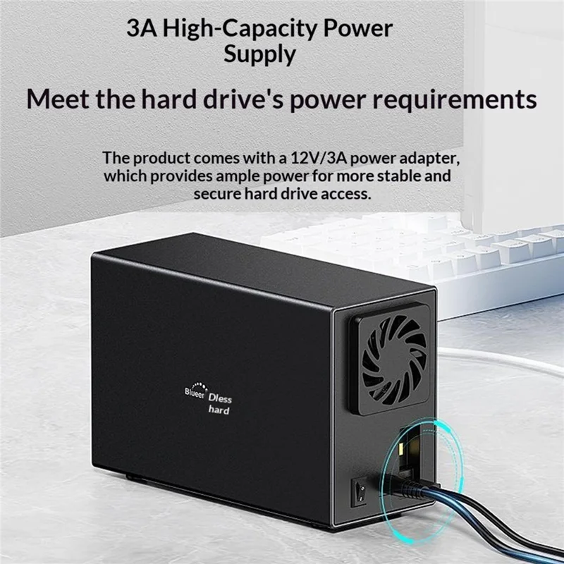 BLUEENDLESS Dual-Bay Hard Drive Enclosure USB3.0 5Gbps RAID 0 / 1 / JBOD SATA 2.5 / 3.5 Inch HDD SSD External Storage - EU Plug
