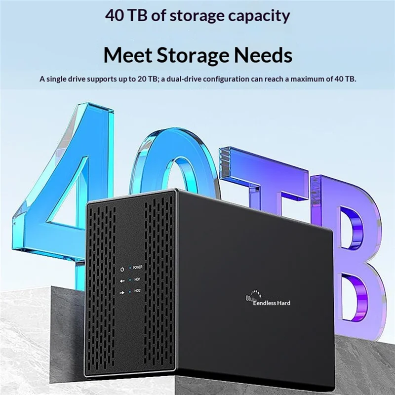 BLUEENDLESS Dual-Bay Hard Drive Enclosure USB3.0 5Gbps RAID 0 / 1 / JBOD SATA 2.5 / 3.5 Inch HDD SSD External Storage - EU Plug