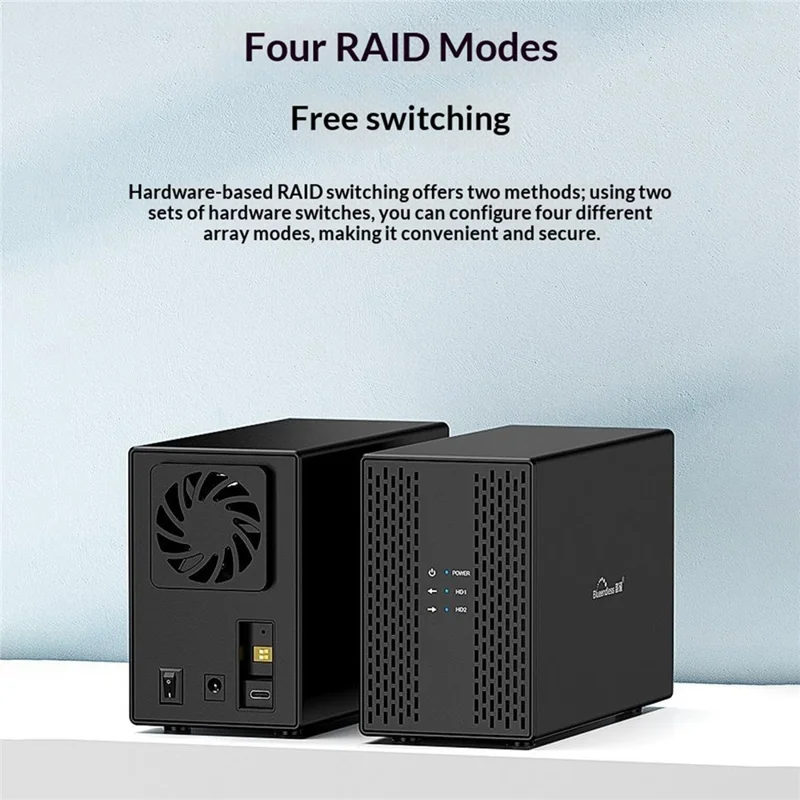 BLUEENDLESS Dual-Bay Hard Drive Enclosure USB3.0 5Gbps RAID 0 / 1 / JBOD SATA 2.5 / 3.5 Inch HDD SSD External Storage - EU Plug