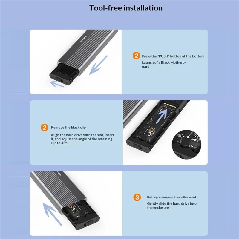 BLUEENDLESS M.2 SSD Enclosure NVMe / SATA Dual Protocol Type-C External SSD Reader for Mobile Storage - Grey