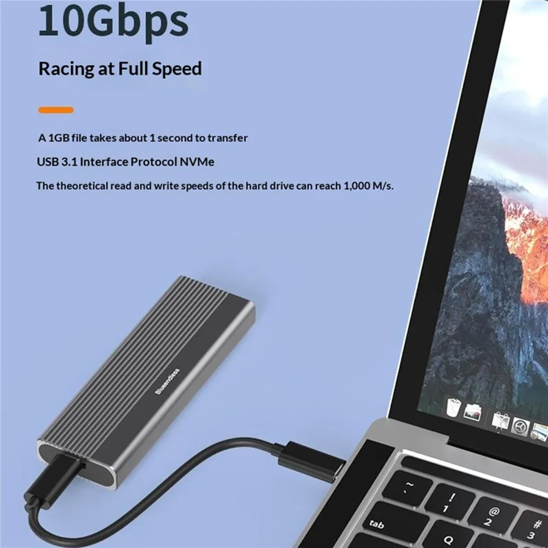 BLUEENDLESS M.2 SSD Enclosure NVMe / SATA Dual Protocol Type-C External SSD Reader for Mobile Storage - Grey