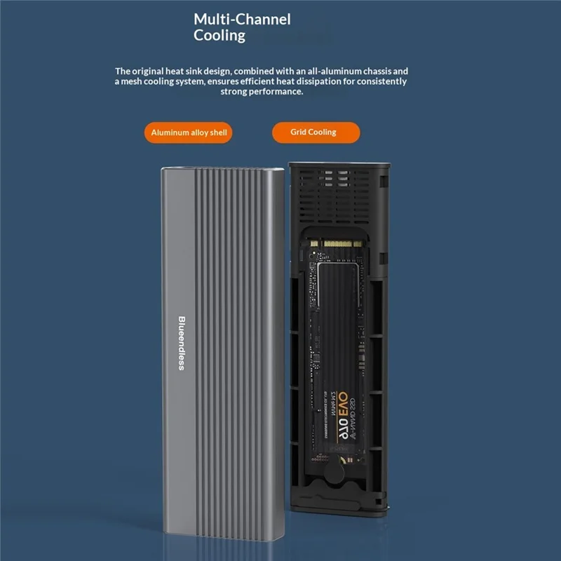 BLUEENDLESS M.2 SSD Enclosure NVMe / SATA Dual Protocol Type-C External SSD Reader for Mobile Storage - Grey