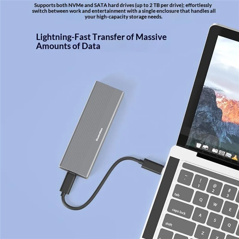 BLUEENDLESS M.2 SSD Enclosure NVMe / SATA Dual Protocol Type-C External SSD Reader for Mobile Storage - Grey