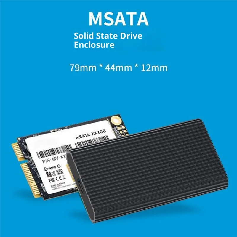 BLUEENDLESS MSATA SSD Enclosure Type-C USB3.1 Gen1 Aluminum Alloy Heat Dissipation External Reader for Laptop Old SSD - Black
