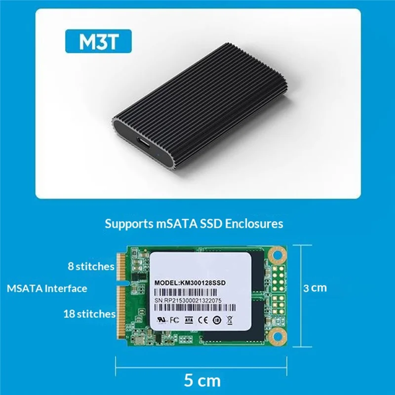 BLUEENDLESS MSATA SSD Enclosure Type-C USB3.1 Gen1 Aluminum Alloy Heat Dissipation External Reader for Laptop Old SSD - Black