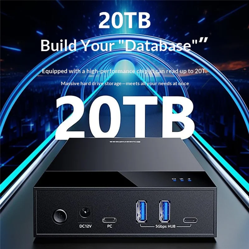 BLUEENDLESS MR35T HUB Desktop 3.5 Inch Hard Drive Enclosure 20TB Large Capacity External Powered Storage Expansion Hub - Black